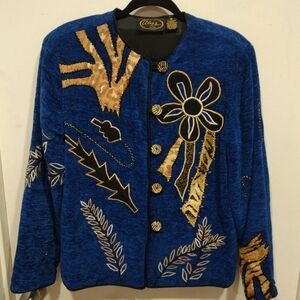 Alex Kim Women's Embroidered Abstract Jacket Sz S-Boho Art To Wear Tapestry